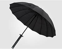 Зонт Катана 16 спиць!! З Чорною ручкою, парасолька-трость меч самурая