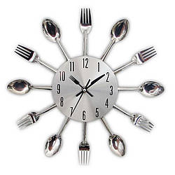 Настінний Годинник на кухню Ложки-виделки "ChocoPie" - Вражаюча прикраса для кафе та кухні (Метал, 30 х 30 см)