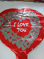Воздушный шарик фольгированный в форме сердца с надписью i love you 1шт