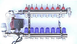 Колектор STS для теплої підлоги на 11 виходів, латунь нікель. + насос окремо