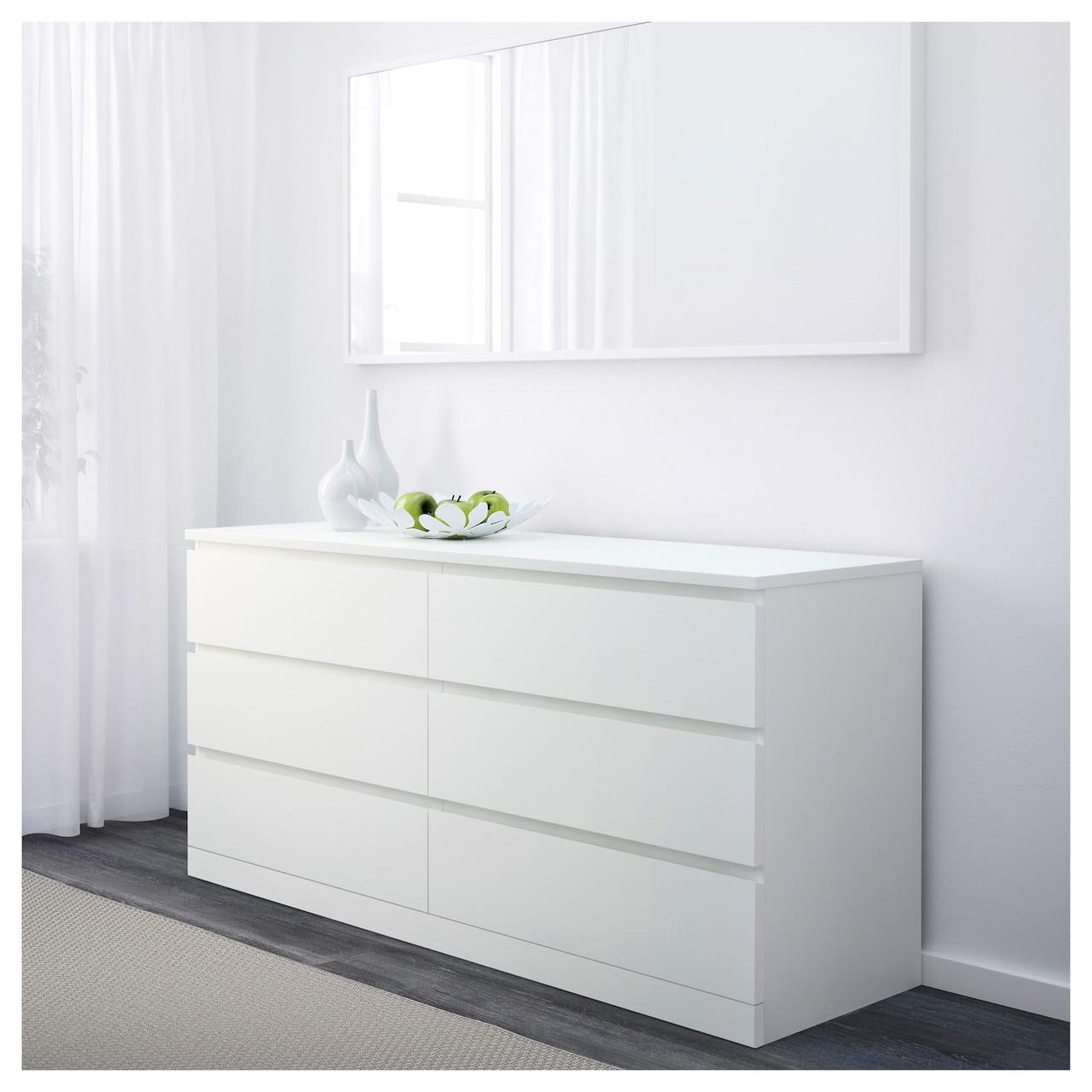 Комод IKEA MALM 160x78 см на 6 ящиков белый 604.035.84 - фото 2 - id-p1034414063