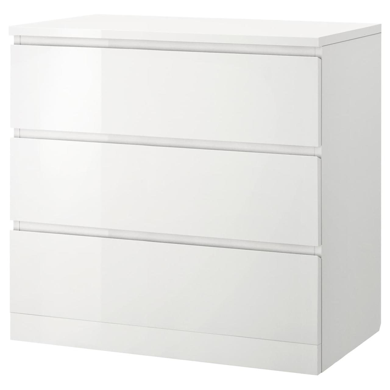 Комод IKEA MALM 80x78 см с 3 ящиками белый глянец 704.240.53 - фото 1 - id-p1034414074