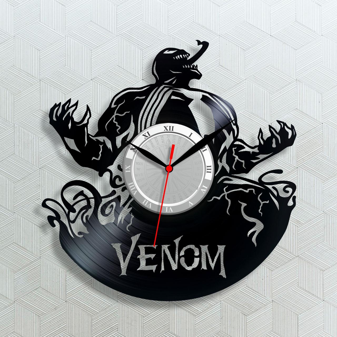 Годинник настінний Годинник Веном Годинник із вінілу Веном на годиннику Антигерой Веном Людина-павук годинник Кварцовий механізм, фото 1