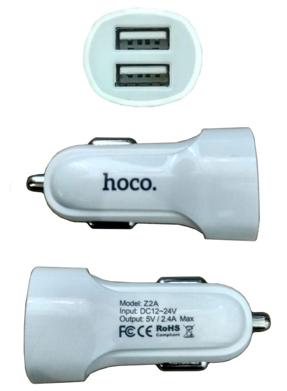 Автомобільний зарядний пристрій (адаптер) Hoco Z2A 2USB (2.4 A) Білий