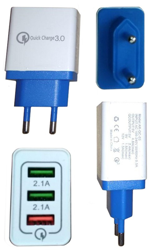 Мережевий зарядний пристрій (СЗУ) Quick Charge 3.0 AR-QC-03 (4.8 A max) Біло-синього кольору
