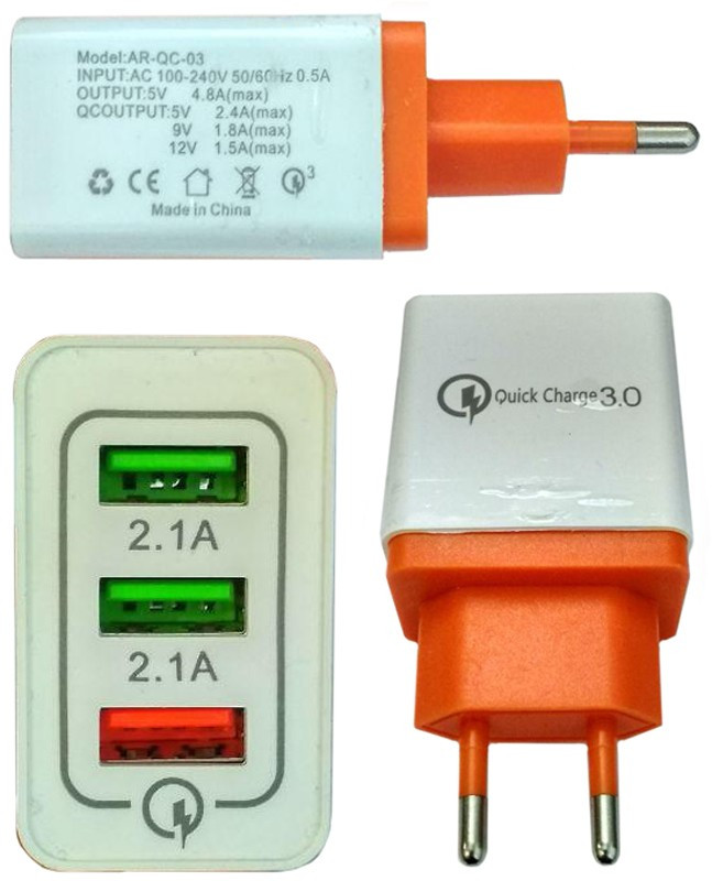 Мережевий зарядний пристрій (СЗУ) Quick Charge 3.0 AR-QC-03 (4.8 A max) Біло-помаранчевого кольору