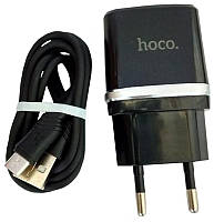 Сетевое зарядное устройство (СЗУ) USB Hoco C12 Smart 2USB (2.4A) micro Черный