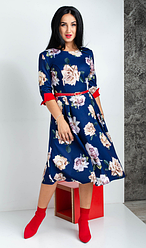 Сукня-міді жіноча з креп дайвінгу з принтом розміри 44,46,48,50,52