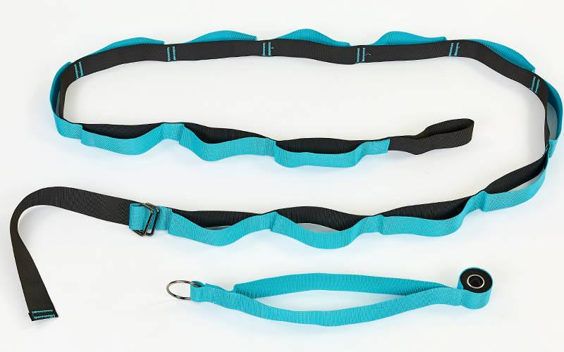 Стрічка для розтяжки з дверним якором Record Sport Stretch Strap 6907 14 петель блакитний-чорний, фото 1