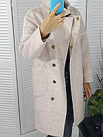 Жіноче пальто, комір-стійка молочного кольору
