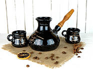 Турка Американо керамічна з дерев'яною ручкою в наборі з чашками 500 мл