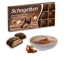 Шоколад темний Schogetten With Cocoa & Hazelnuts з какао,і горіхами 100г, Німеччина