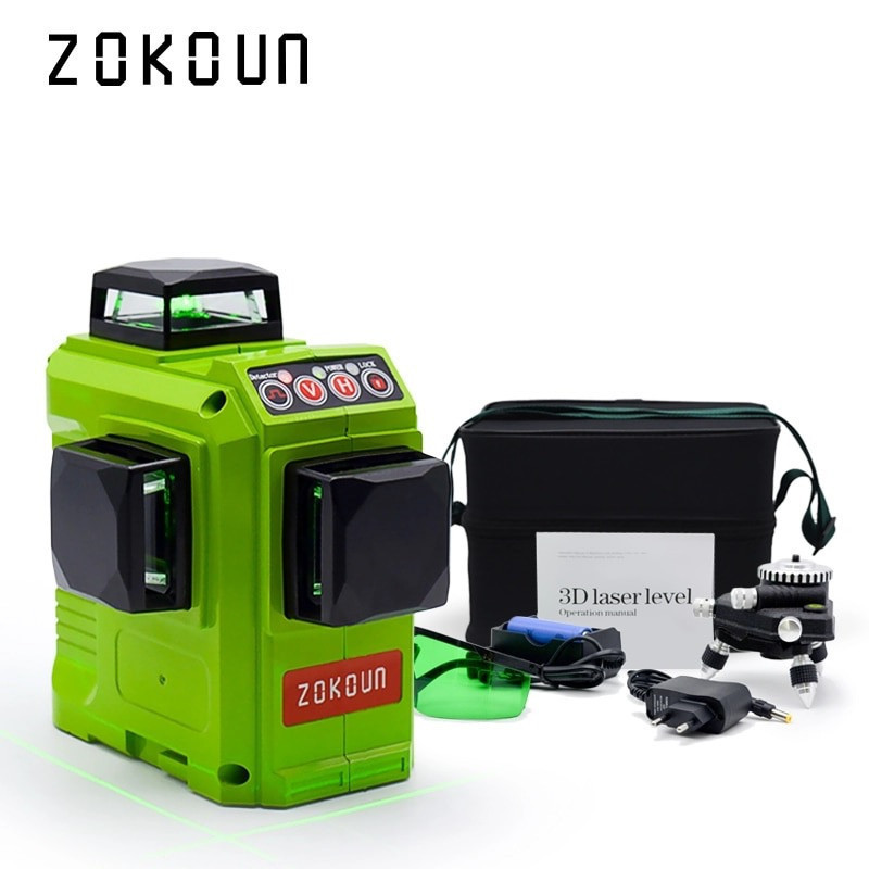♦ ЗЕЛЕНИЙ ЛУЧ ♦ Лазерний рівень Zokoun 3D 12 ліній