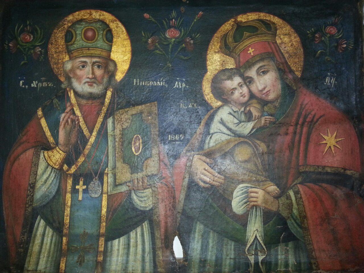 Ікона Микола чудотворець Богородиця з Ісусом 19 століття
