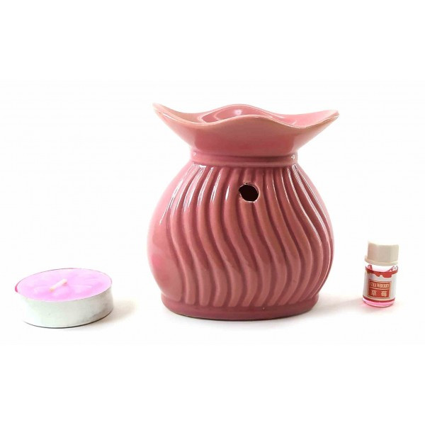 Подарунковий набір аромалампа керамічна малинового кольору, фото 1