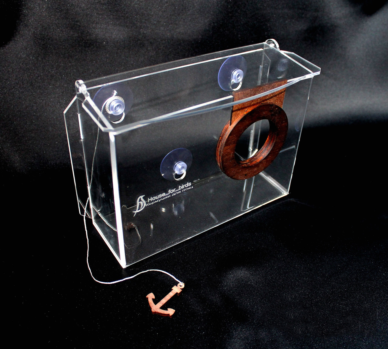 Годівниця для птахів присосками на вікно акрилова для синичок прозора  Фотоапарат, фото 1