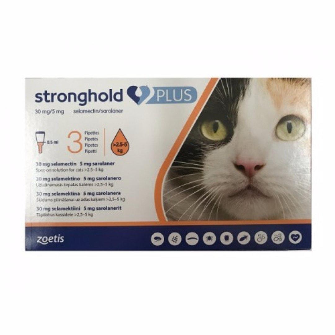 Stronghold plus 2,5-5 кг Стронгхолд плюс для кішок від 2,5-5 кг 30 мг/5 мг 0,5 мл 1упаковка (3піпетки)