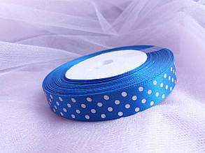 Стрічки атлас "Горох" синій 1,5 см