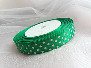 Стрічки атлас "Горох" зелений 1,5 см