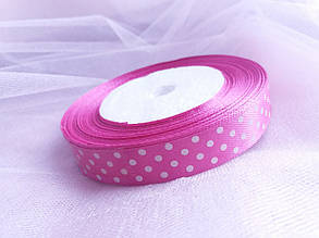 Стрічки атлас "Горох" рожевий 1,5 см