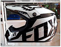 Кроссовый мото шлем чёрно-белый Fox+очки в подарок