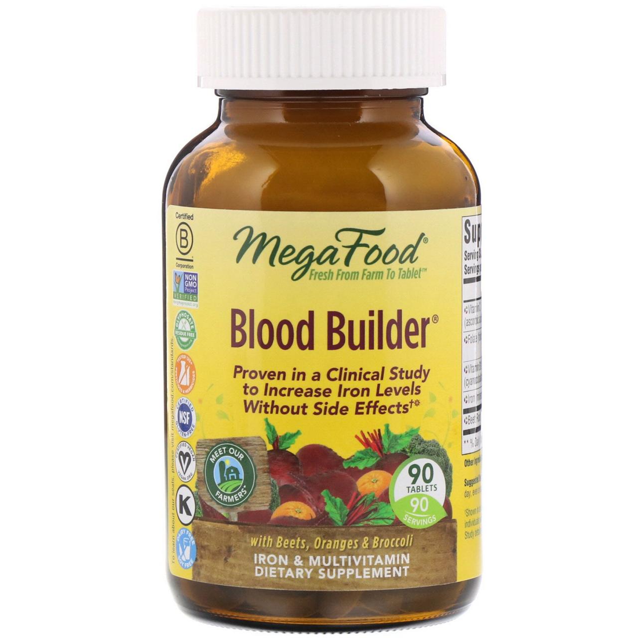 MegaFood, Blood Builder, харчова добавка з залізом і полівітамінами, 90 таблеток