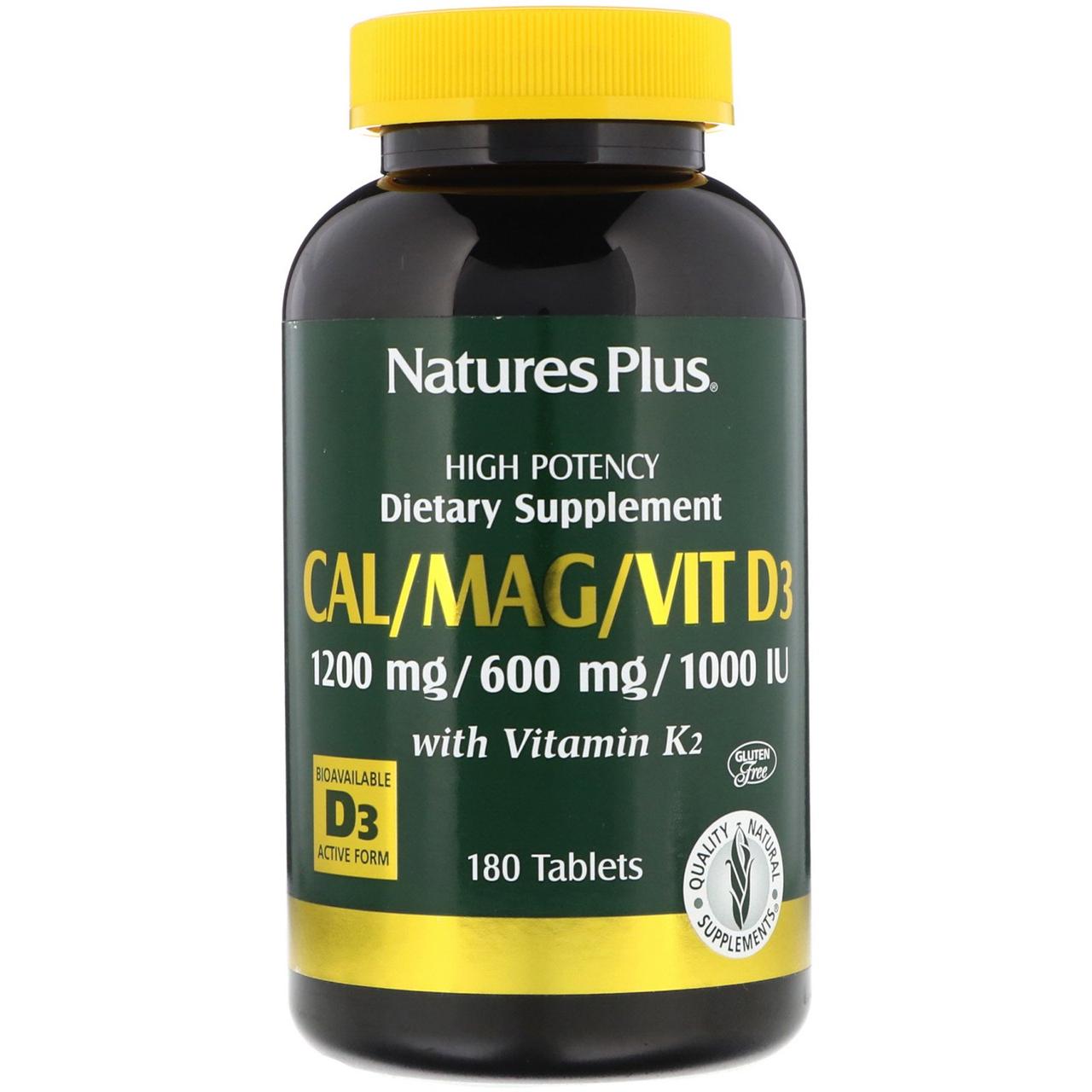 Nature's Plus, Кальцій, магній і вітамін D3, вітамін K2, 180 таблеток