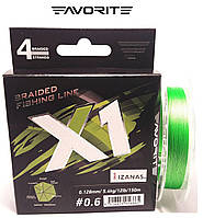 Шнур Favorite X1 PE 4x 150m (l.green) #0.5/0.117mm 9lb/4.1kg