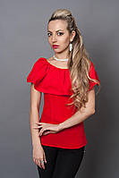 Летняя нарядная молодежная блузка, плечи открыты, широкая пелеринка , креп-шифон р. 40,42,44,46 красный