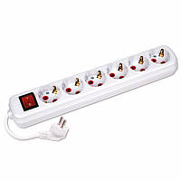 Подовжувач 6 гнізда 2 М із заземленням і кнопкою