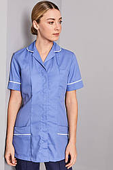 Топ жіночий медичний блакитний із білим кантом на потайних кнопках Atteks — 03196