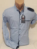 Рубашка мужская G-Port vd-0050 голубая в узор приталенная трансформер стрейч коттон Турция