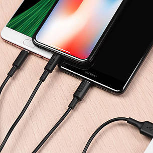 Кабель Hoco X25 3в1 USB/micro USB+Lightning+Type-C  100см Чорний, фото 3