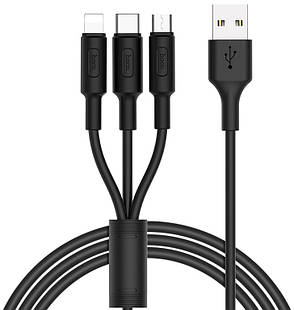 Кабель Hoco X25 3в1 USB/micro USB+Lightning+Type-C  100см Чорний, фото 1