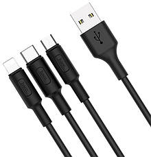 Кабель Hoco X25 3в1 USB/micro USB+Lightning+Type-C  100см Чорний, фото 5