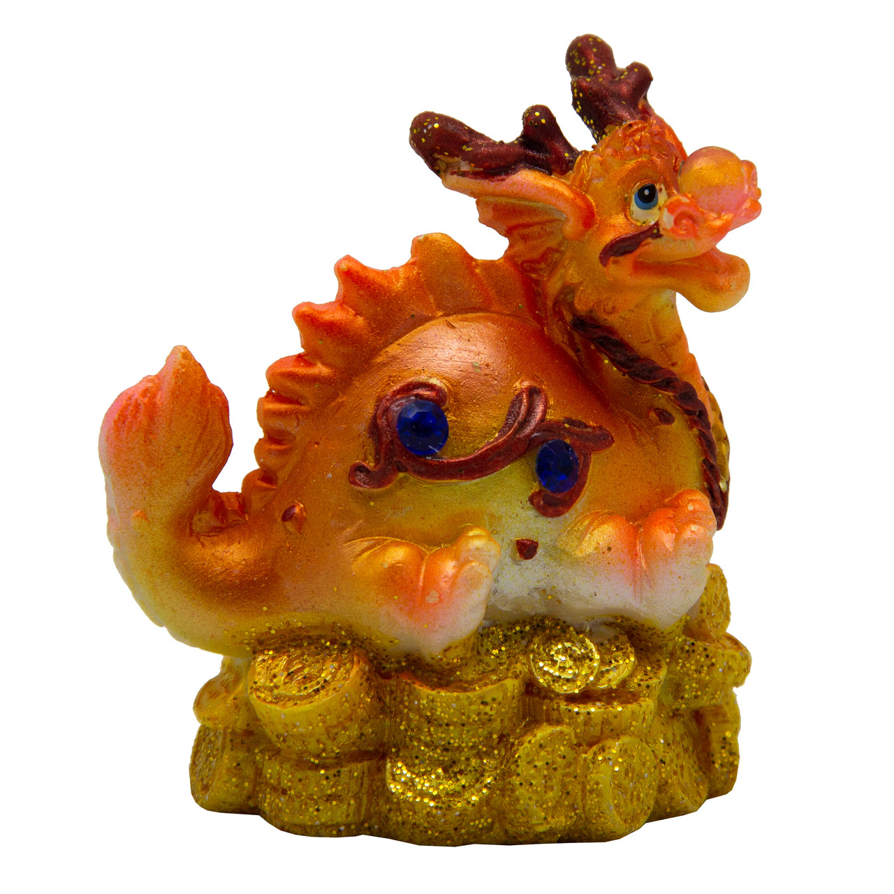 Декоративна фігурка - Дракон, на чотирьох лапах та хвіст догори, 6 см, золотистий, полістоун (441532-5)