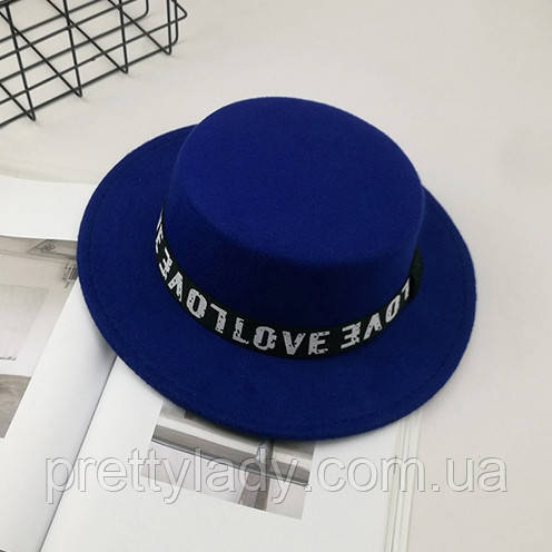 Капелюх жіночий фетровий канотьє Love синій