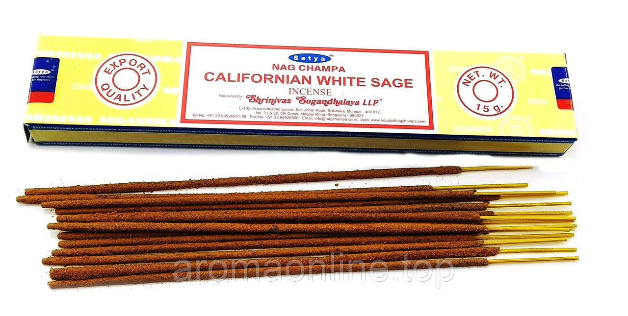 Аромапалочки Californian White Sage (Каліфорнійський білий шавлія)(15г.)(Satya)