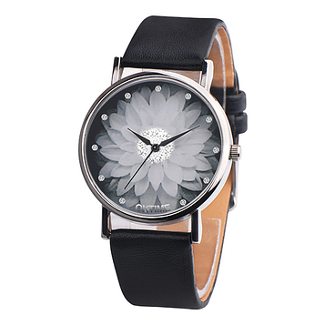 Жіночий годинник з чорним ремінцем Квітка лотоса код 499