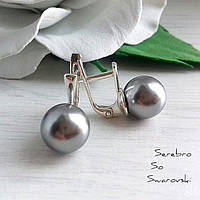 Класичні сережки з перлами Swarovski темно-сірого відтінку