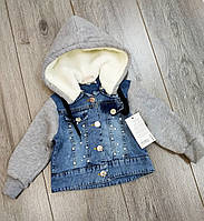 Детская джинсовая куртка с капюшоном для девочки размер на 1 и 5 лет