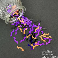 Набор для Хэллоуина конфетти "Летучие мыши" - в наборе 15г, ширина одной мыши 2,5см, жесткая фольга
