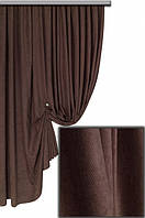 Ткань для штор портьер, римских штор покрывал плотный микровелюр или вельвет Пальмира цвет темно-коричневый
