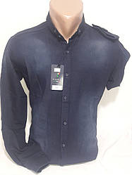 Сорочка чоловіча з довгим рукавом Pierrini vd-0006 джинсова темно синя приталені Туреччина