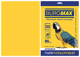 Кольоровий папір Buromax А4, 80г/м2, INTENSIV 50л. Жовтий