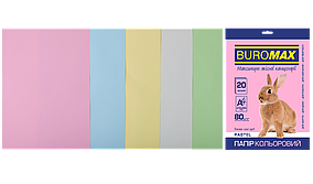 Набір кольорового паперу А4 Buromax, 80г/м2 5 кольорів 20 аркушів