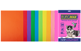 Набір кольорового паперу А4 Buromax, 80г/м2 10 кольорів 20 аркушів