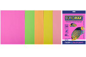 Набір кольорового паперу А4 Buromax, 80г/м2 5 кольорів 50 аркушів