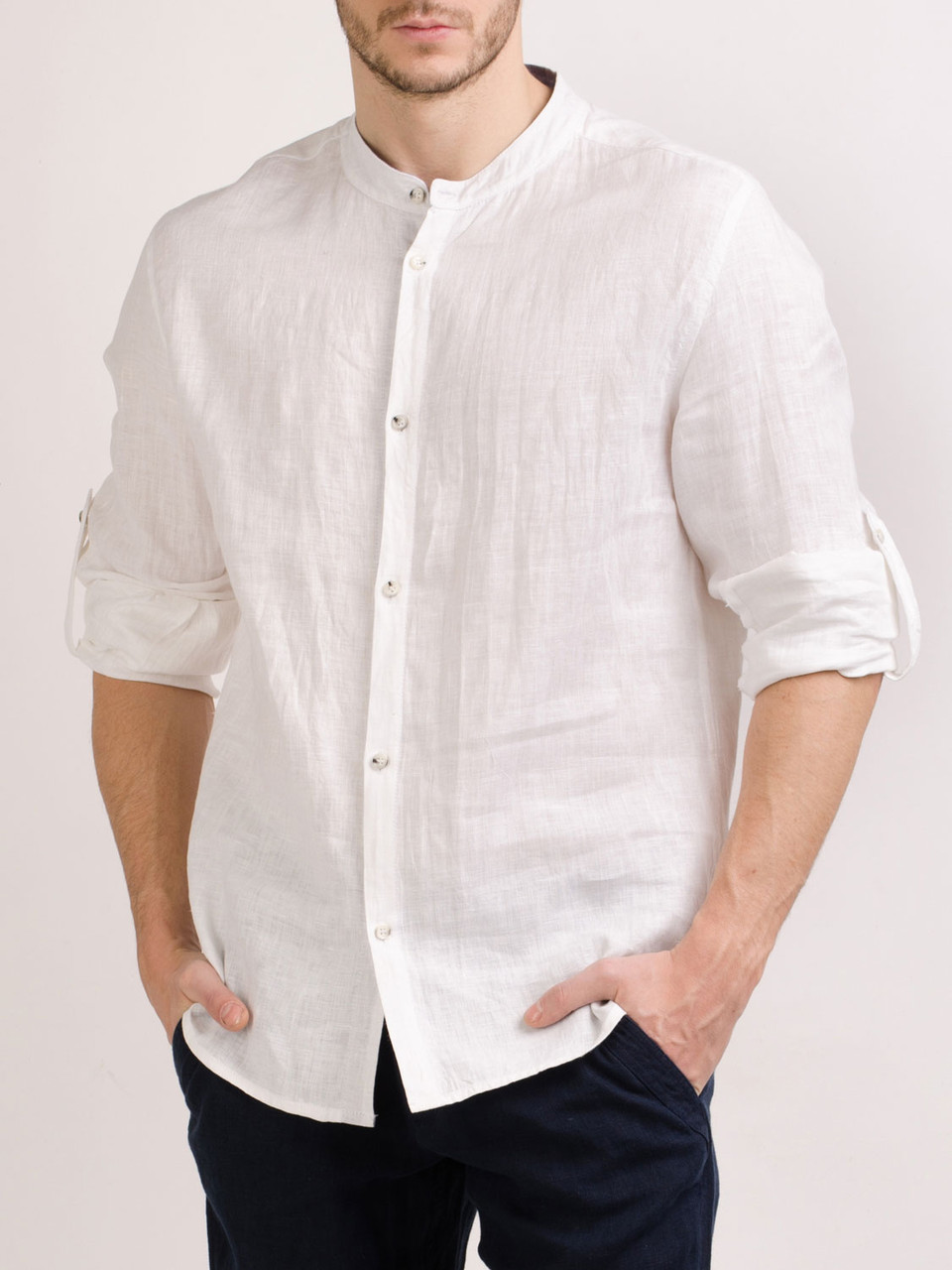 Лляна сорочка для чоловіка, сорочка зі стійкою. XS-12XXL. Виробництво Україна