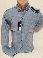 Рубашка мужская с длинным рукавом Pierrini vd-0009 джинсовая светло голубая приталенная Турция